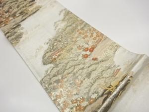 民家に松梅・花々模様織出し袋帯